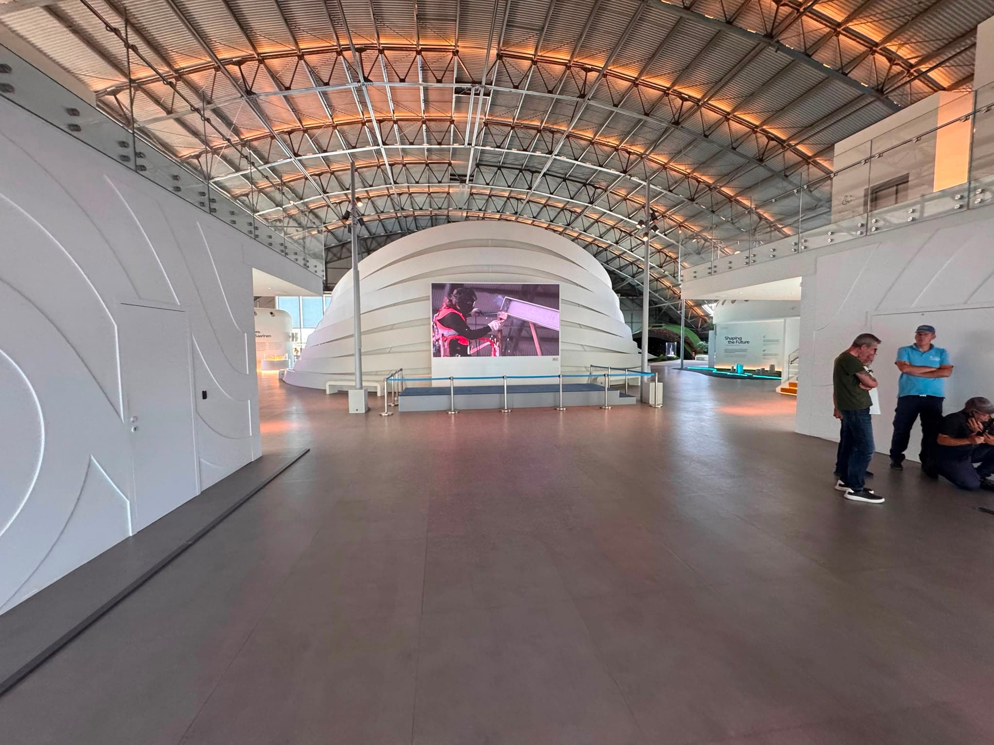 The main hall of the Ellinikon Experience Centre inside the former aircraft hangar