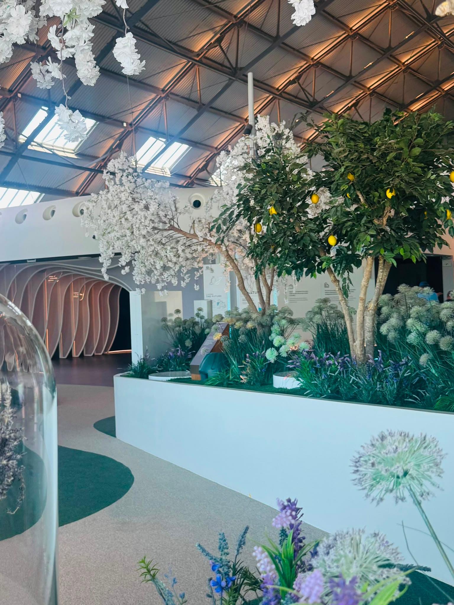 Indoor garden zone beneath the hangar roof