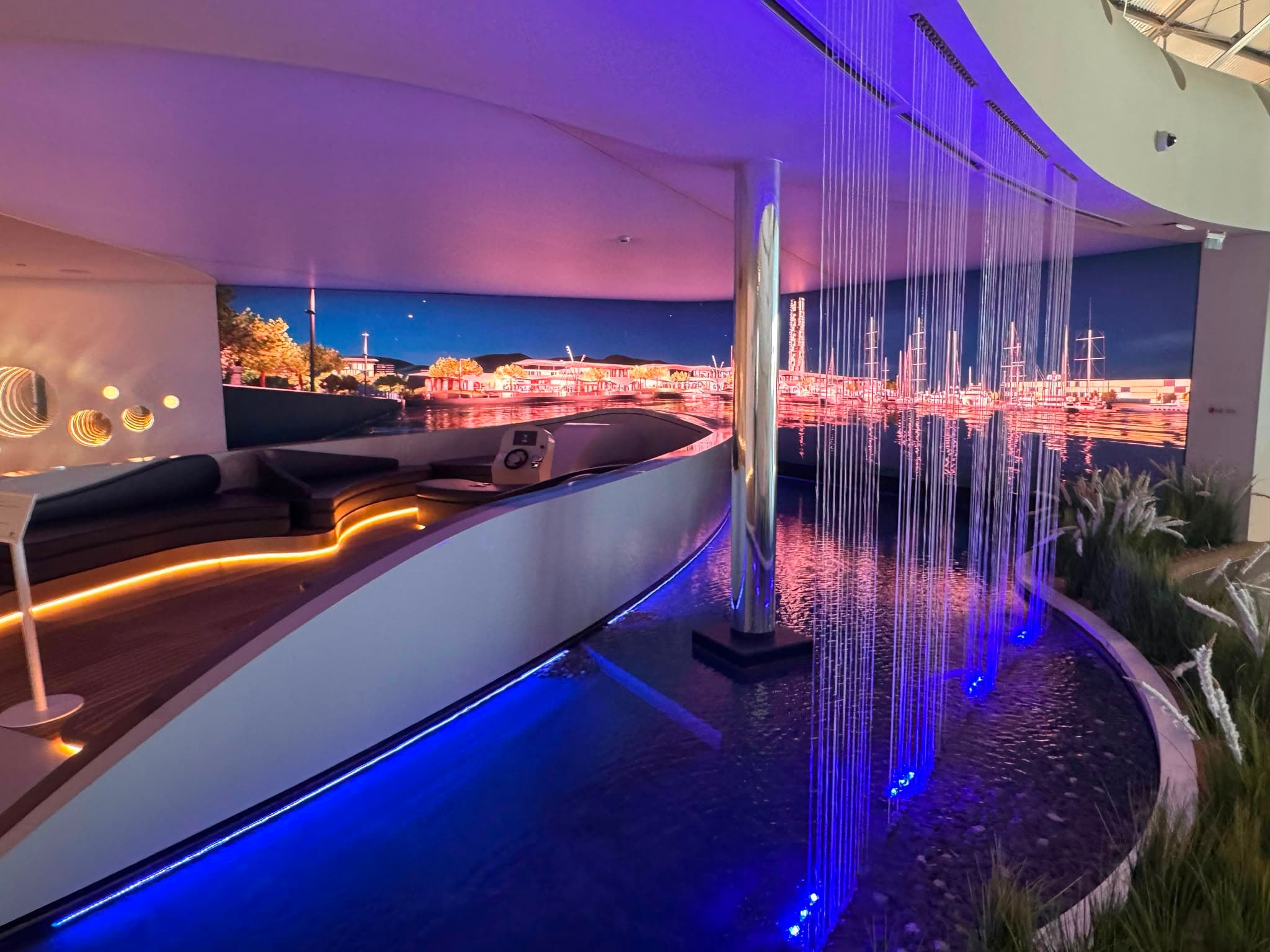 Evening lounge with a panoramic view of the marina